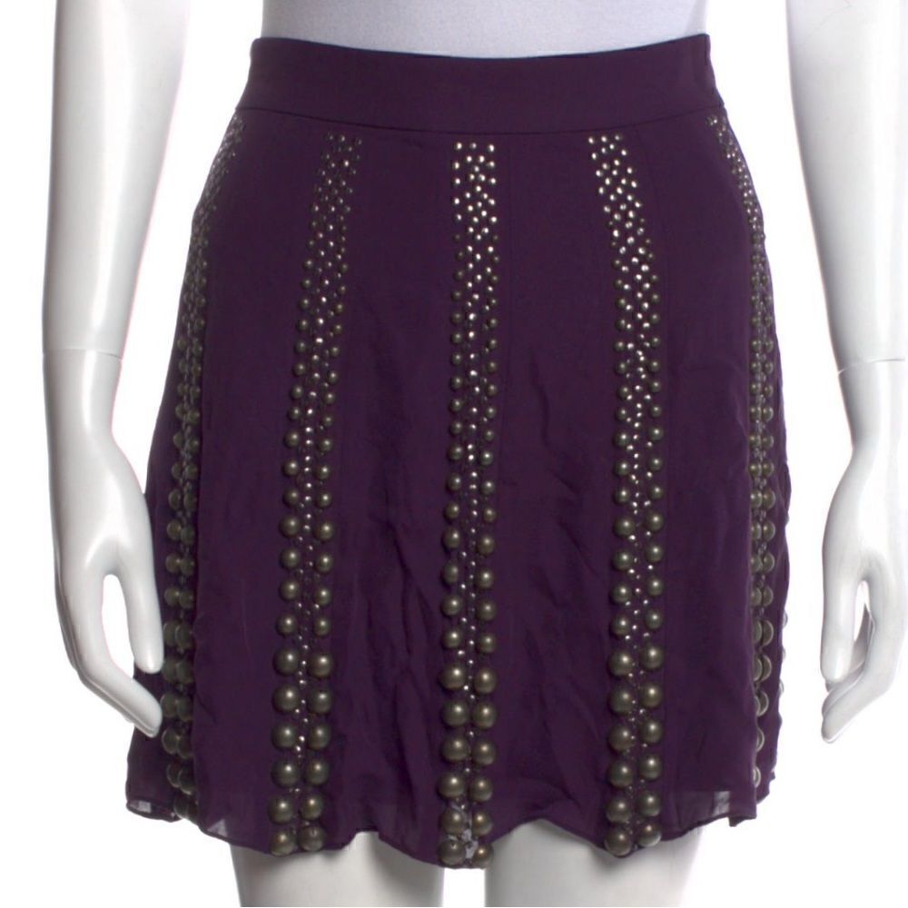 ‎Tibi Silk Studded Mini Skirt Purple Size 6